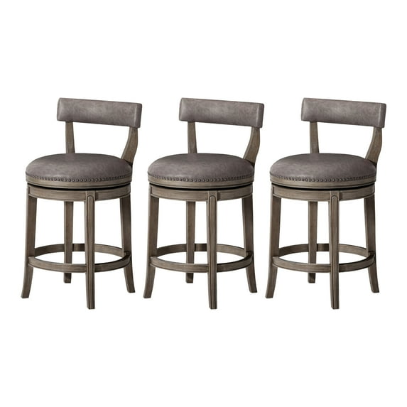Maven Lane Alexander Counter Stool, Reclaimed Oak with Vegan Leather, Set of 3
