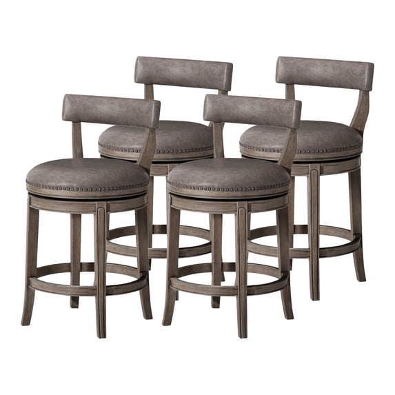 Maven Lane Alexander Counter Stool, Reclaimed Oak with Vegan Leather, Set of 4