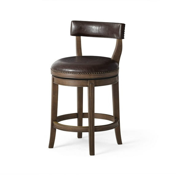Maven Lane Alexander Counter Stool, Walnut Finish w/ Marksman Saddle Vegan Leather