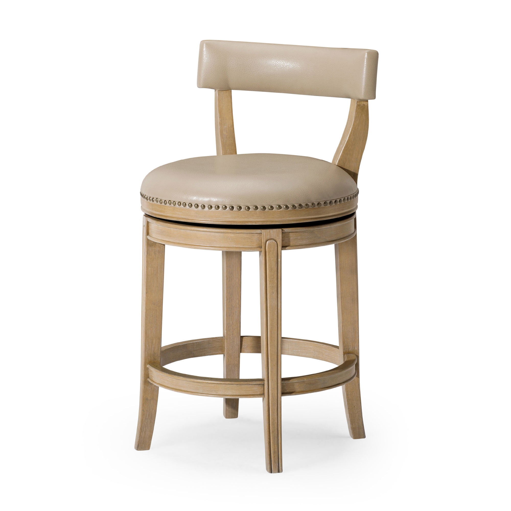 Weathered Oak Swivel Counter Stool with Vegan Leather Upholstery