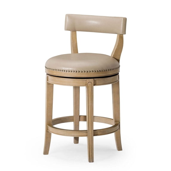 Maven Lane Alexander Counter Stool, Weathered Oak Finish w/ Avanti Bone Vegan Leather