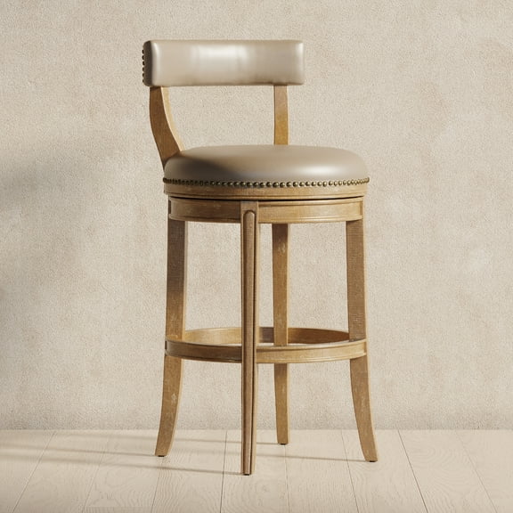 Maven Lane Alexander Kitchen Bar Stool in Weathered Oak Finish w/ Sand Color Fabric Upholstery