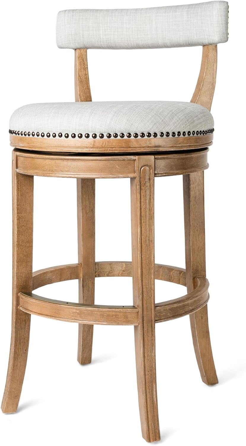 Alexander 31-Inch Weathered Oak Swivel Bar Stool with Upholstered Seat