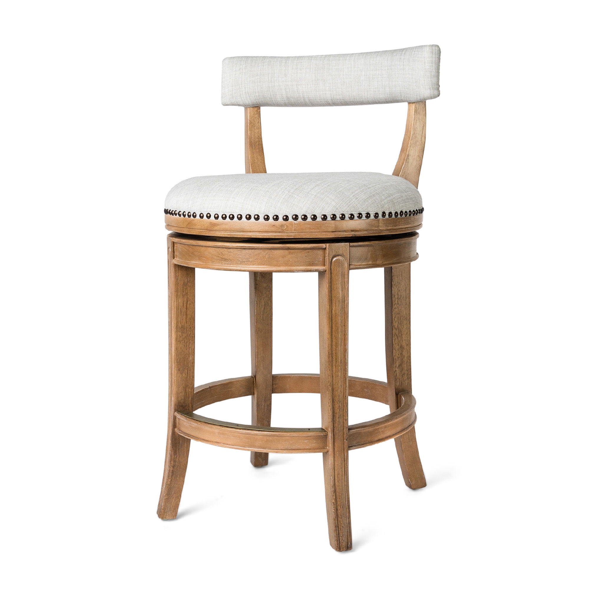 Weathered Oak Swivel Counter Stool with Sand Upholstery