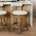 thumbnail image 1 of Maven Lane Alexander 26" Swivel Counter Stool – Kitchen Stool in Weathered Oak Finish & Sand Color Fabric Upholstery - 180° Swivel, Nailhead Trim – Wooden Chair for Kitchen Islands, Home Bars, 1 of 7