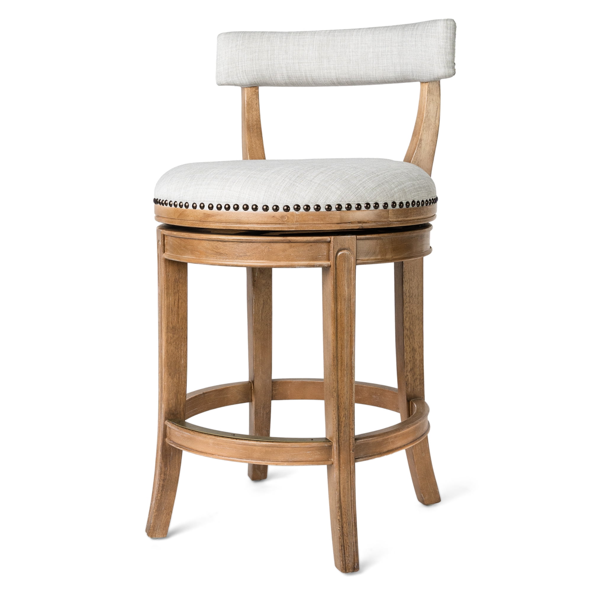 Weathered Oak Swivel Counter Stool with Sand Upholstery