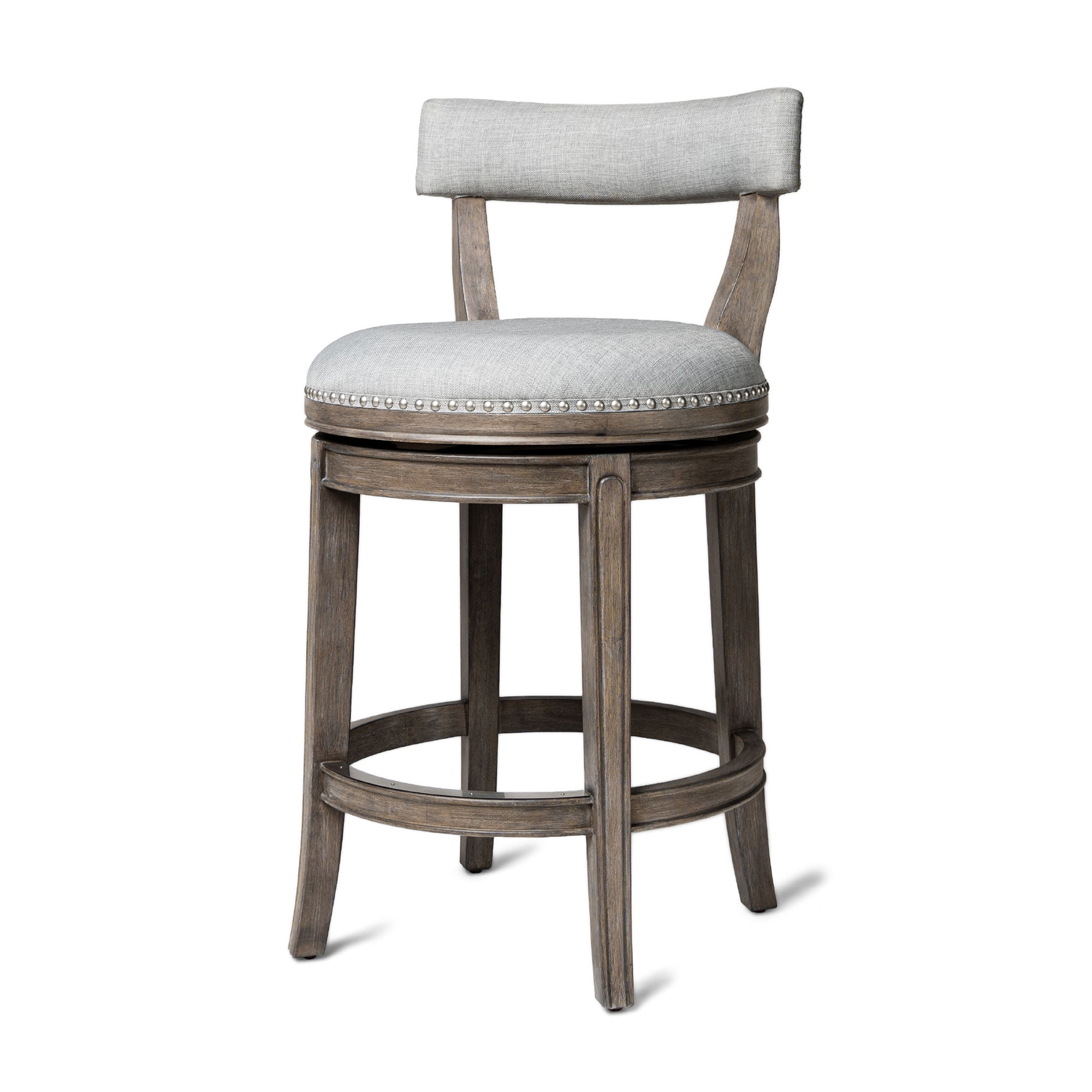Alexander Reclaimed Oak Swivel Bar Stool with Ash Grey Upholstery