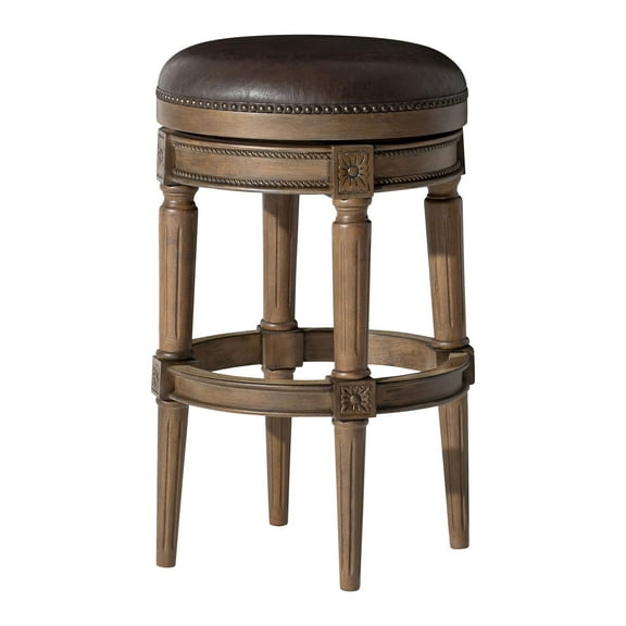 Open Box Maven Lane Backless Stool in Walnut Finish w/Saddle Vegan Leather