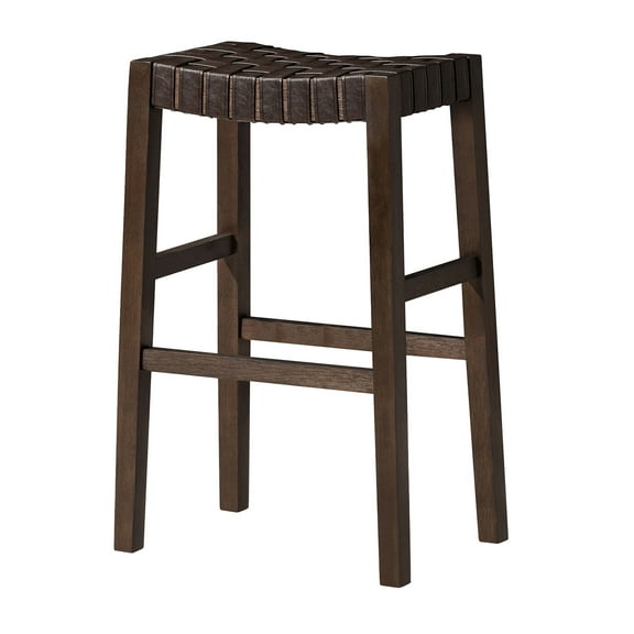 Open Box Maven Lane Bar Stool, Brown Wood Finish with Marksman Vegan Leather