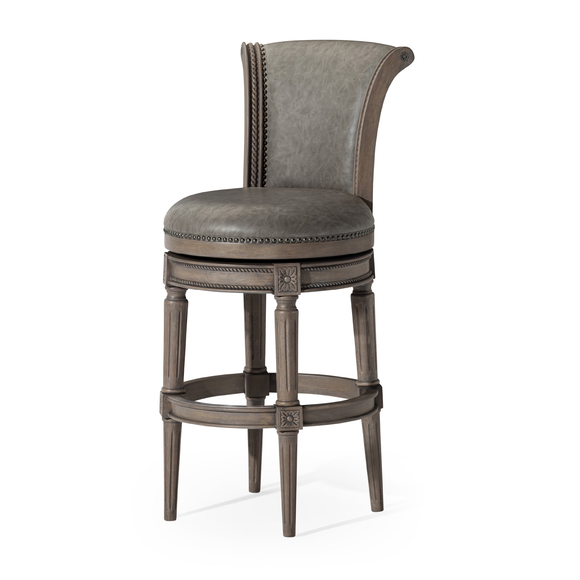 Handcrafted Reclaimed Oak Swivel Bar Stool with Vegan Leather Upholstery
