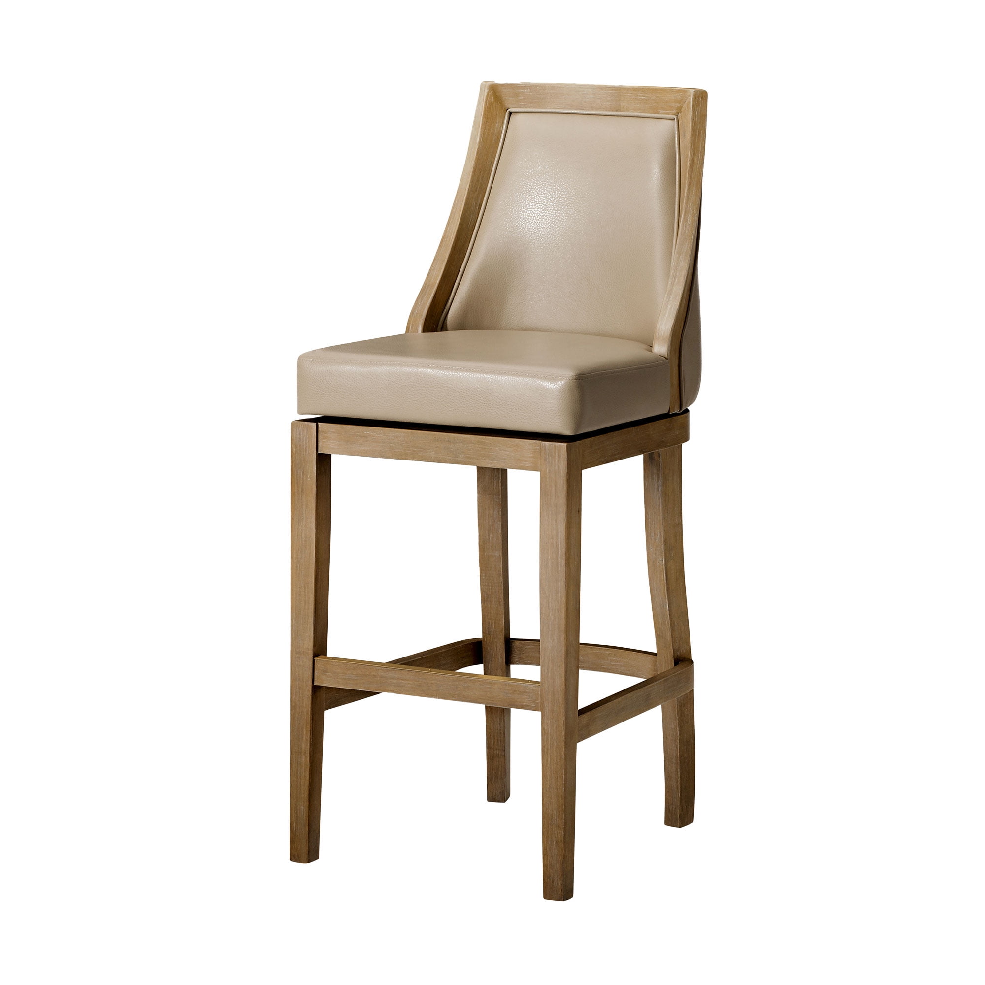Weathered Oak and Beige Leather Swivel Bar Stool
