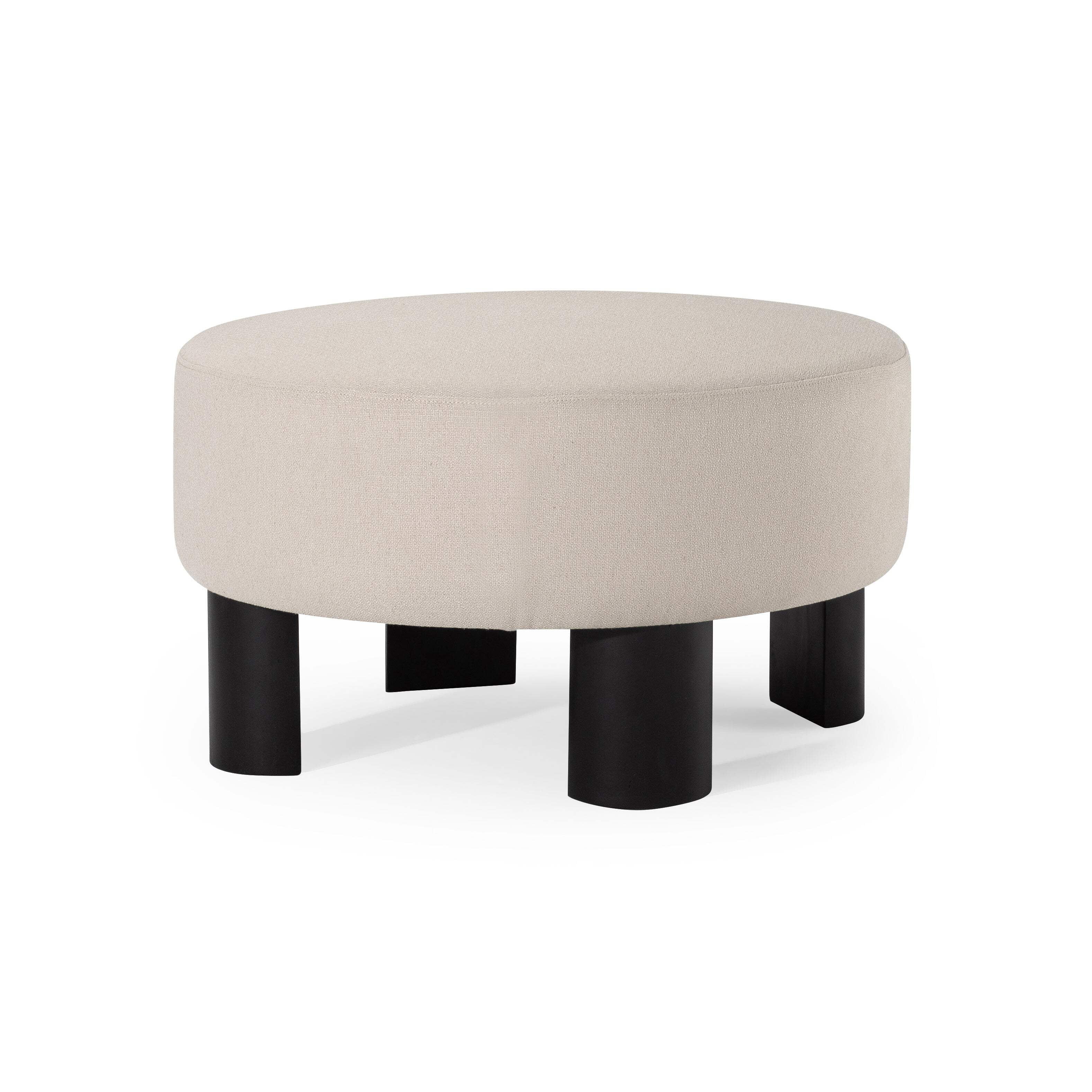 Maven Lane Celia Contemporary Upholstered Ottoman with Refined Black Wood Finish