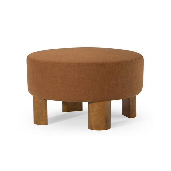 Maven Lane Celia Contemporary Upholstered Ottoman with Refined Brown Wood Finish