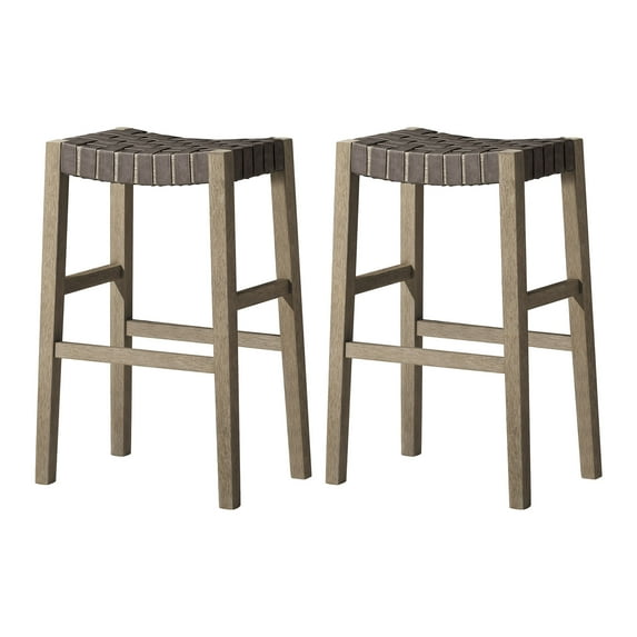 Maven Lane Emerson Bar Stool, Weathered Grey with Ronan Stone Vegan Leather, Set of 2