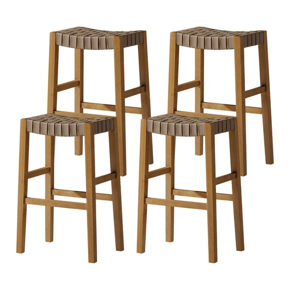 Maven Lane Emerson Bar Stool, Weathered Natural with Avanti Bone Vegan Leather, Set of 4