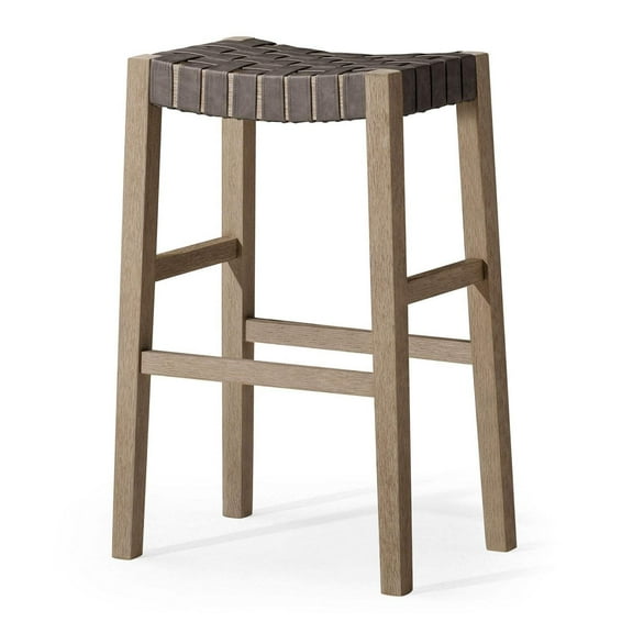 Maven Lane Emerson Bar Stool in Weathered Grey Wood Finish with Ronan Stone Vegan Leather