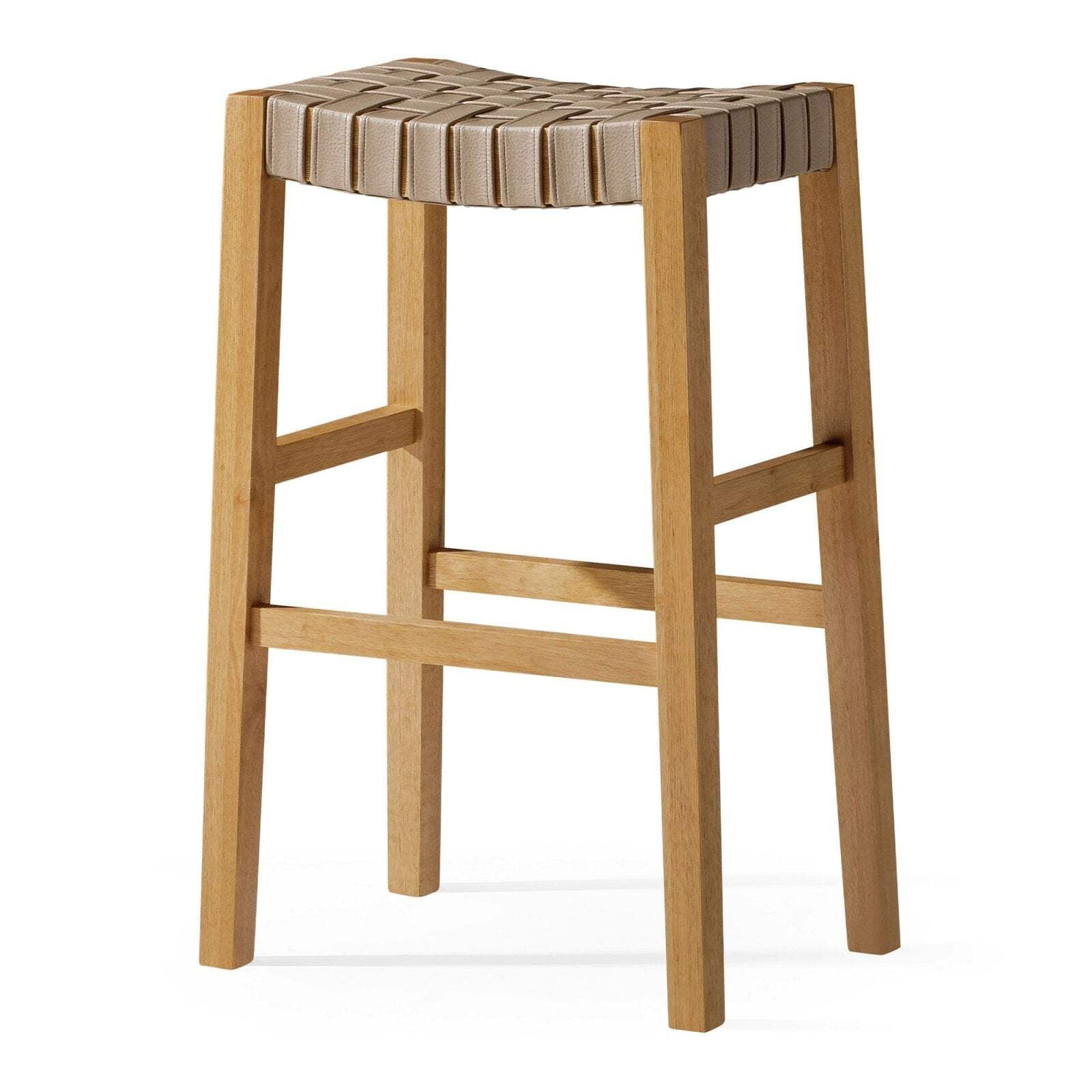 Weathered Natural Backless Saddle Wood Bar Stool with Vegan Leather Seat