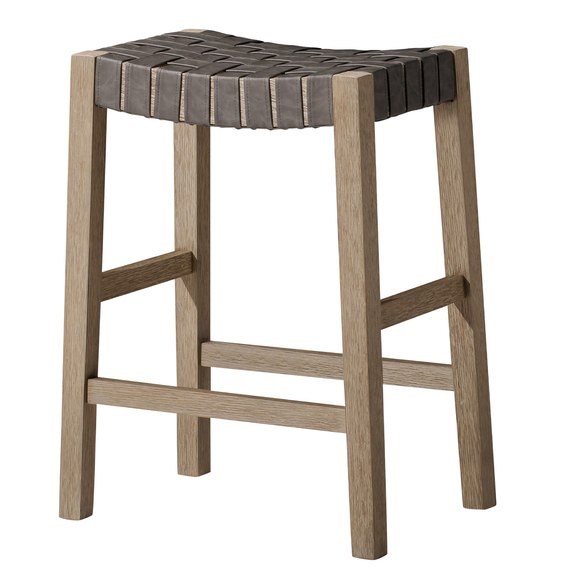 Maven Lane Emerson Bar Stool in Weathered Grey Wood Finish with Ronan