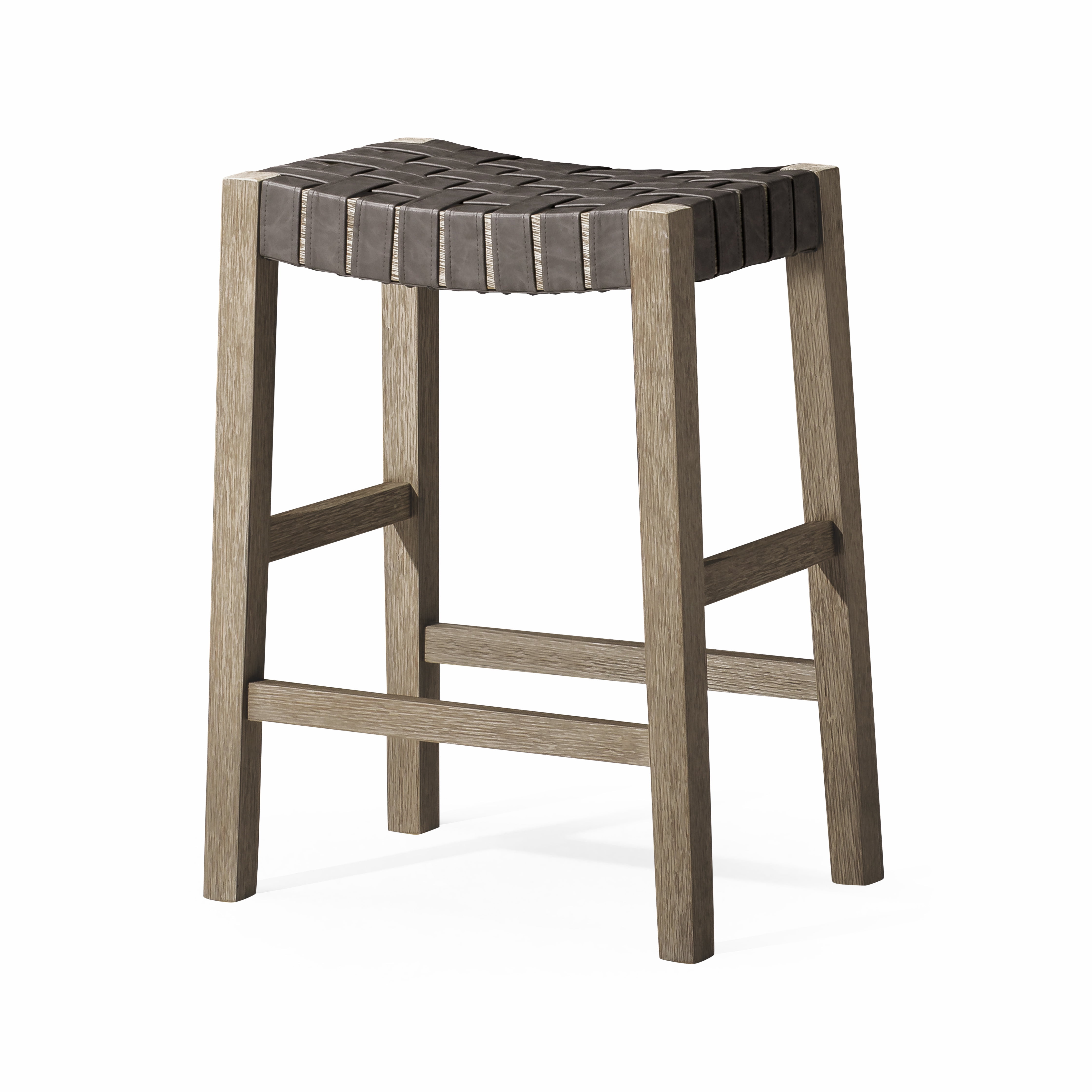Weathered Grey Wood and Vegan Leather Backless Counter Stool