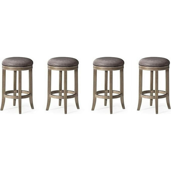Maven Lane 26" Eva Backless Swivel Counter Stool - Counter Height Wooden Stool w/ Upholstered Round Seat & Hand Carved Detailing for Elevated Comfort in Kitchen - Easy To Assemble, Set of 4