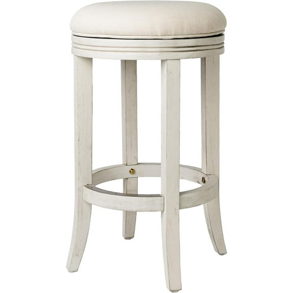 Maven Lane Eva 26 Inch Tall Counter Height Rotating Backless Barstool in White Oak Finish with Natural Color Fabric Upholstered Seat