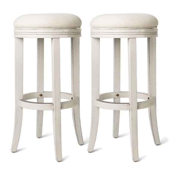 Maven Lane Eva Bar Stool. White Oak w/ Natural Color Fabric Upholstery, Set of 2