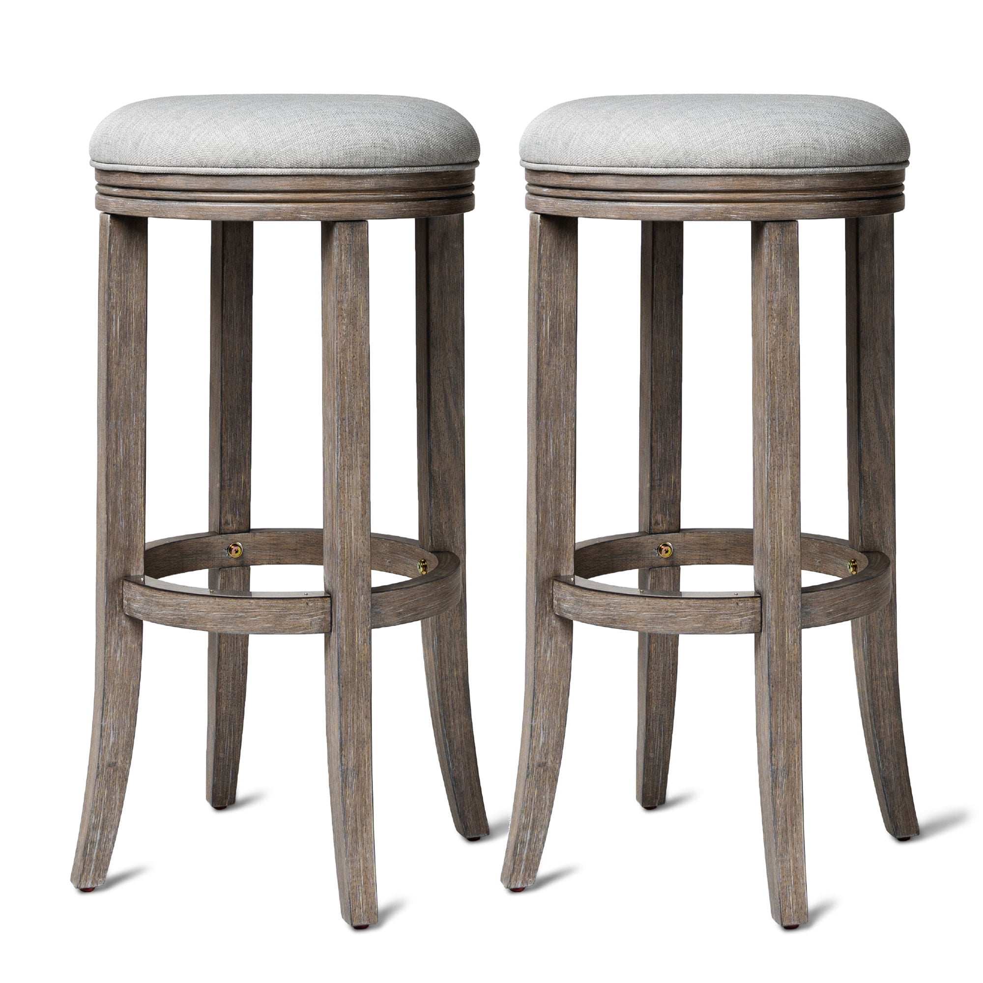 Eva 31" Gray Upholstered Swivel Backless Bar Stools, Set of 2