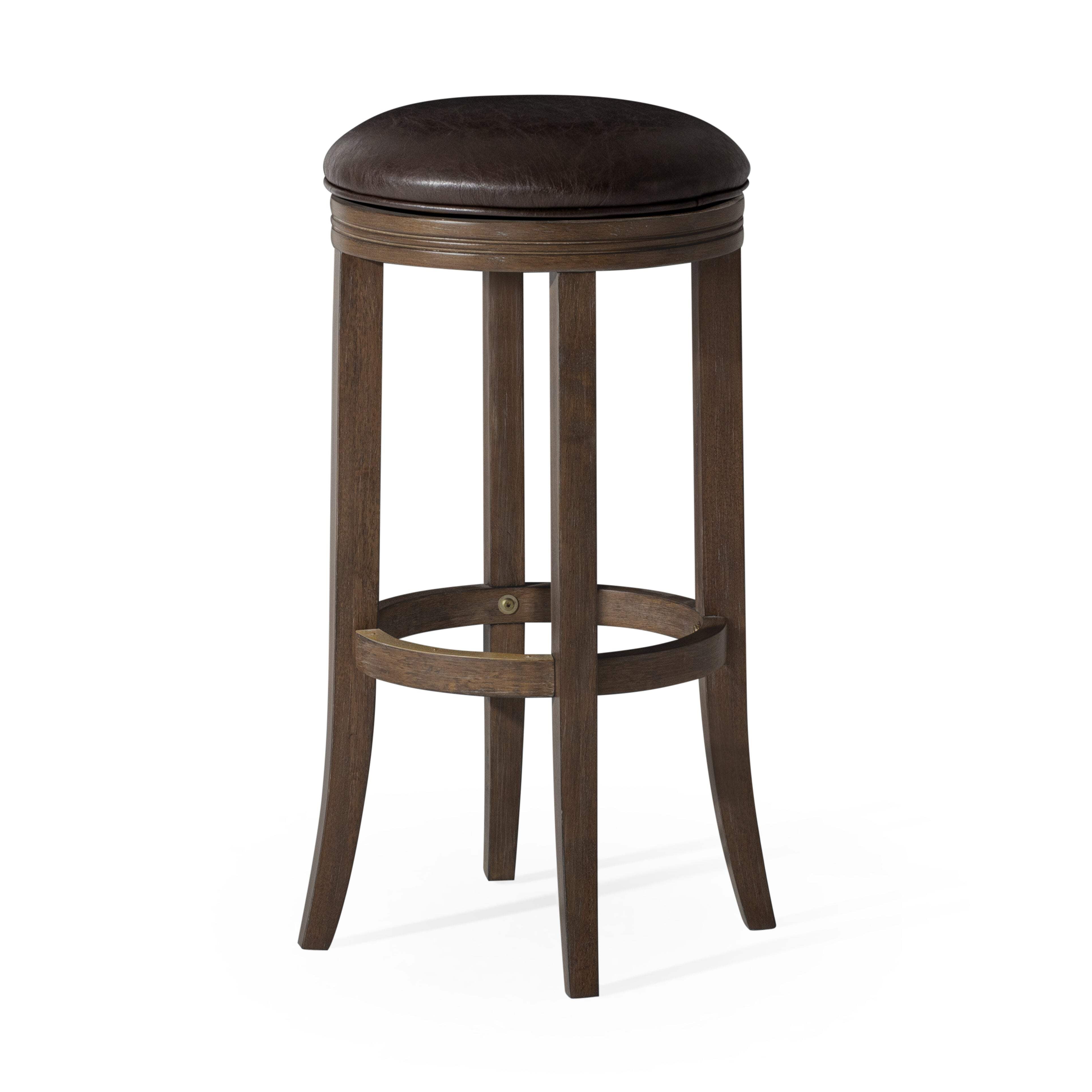 Walnut Swivel Backless Saddle Style Bar Stool with Leather Seat