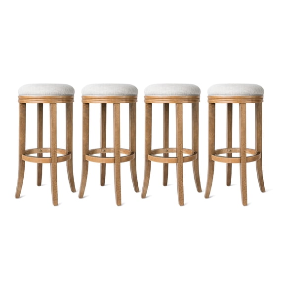 Maven Lane Eva Bar Stool in Weathered Oak with Sand Fabric Upholstery, Set of 4