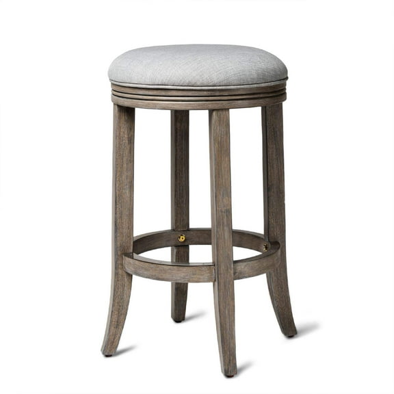 Maven Lane Eva Counter Stool in Reclaimed Oak Finish w/ Ash Grey Fabric Upholstery