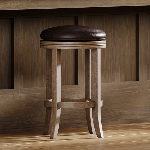 Maven Lane Eva Counter Stool in Walnut Finish with Marksman Saddle Vegan Leather