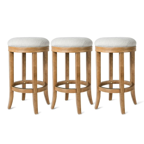 Maven Lane Eva Counter Stool in Weathered Oak Finish, Sand Color, Set of 3