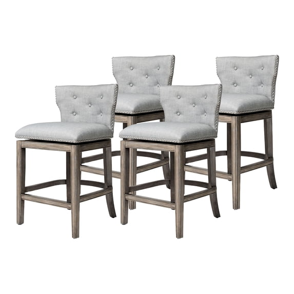 Maven Lane Hugo Counter Stool, Reclaimed Oak Finish & Ash Grey Fabric, Set of 4
