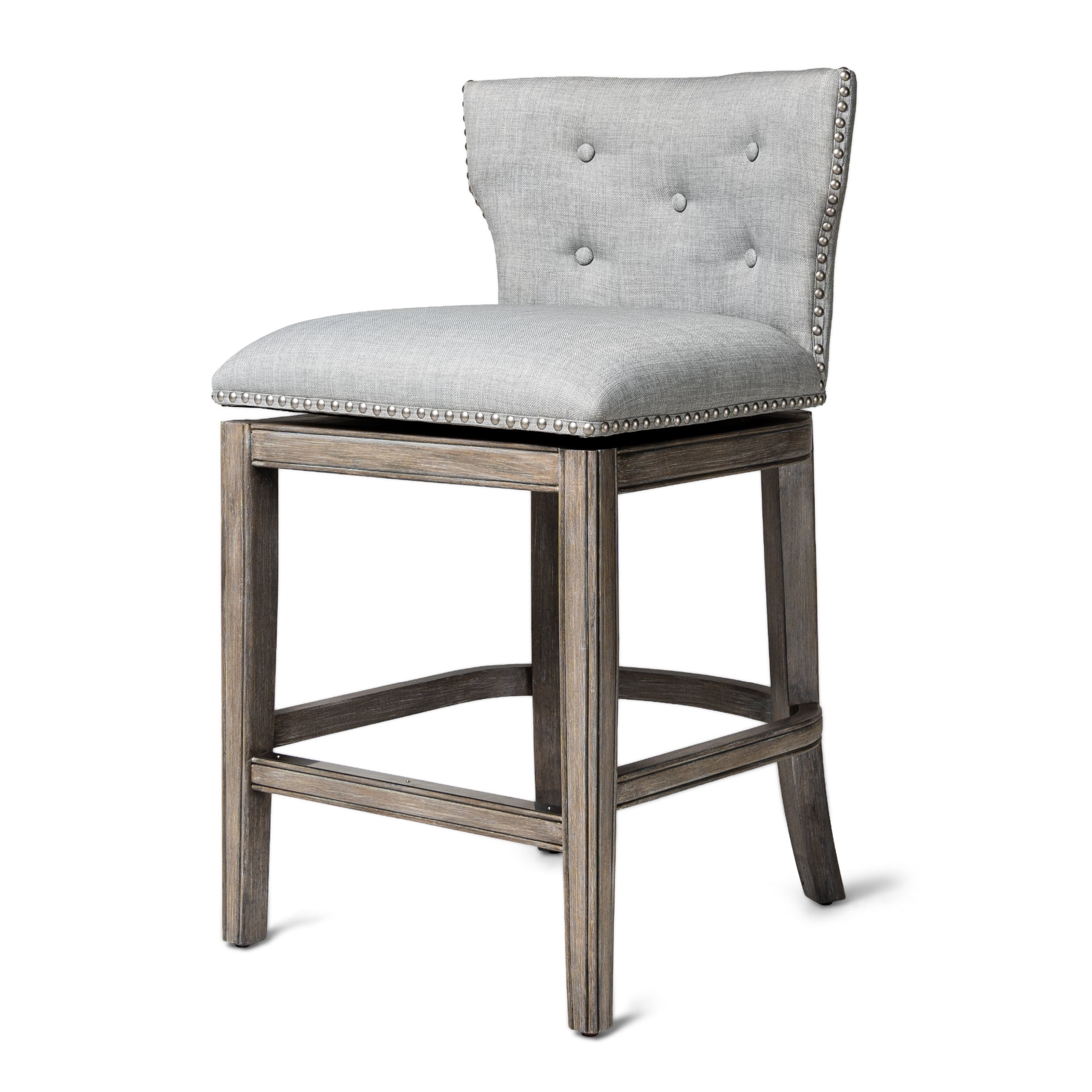 Reclaimed Oak Swivel Counter Stool with Ash Grey Upholstery