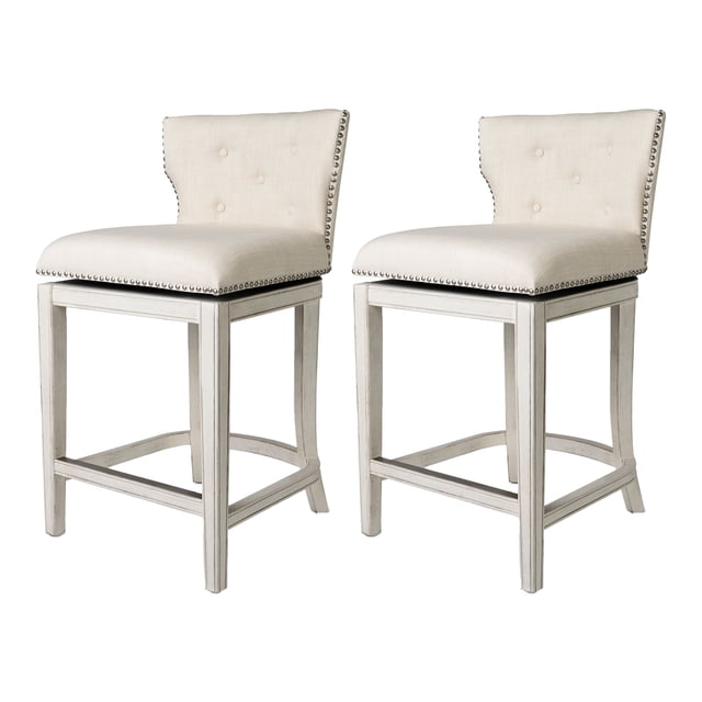 Maven Lane Hugo Counter Stool, White Oak w/ Natural Fabric Upholstery, Set of 2