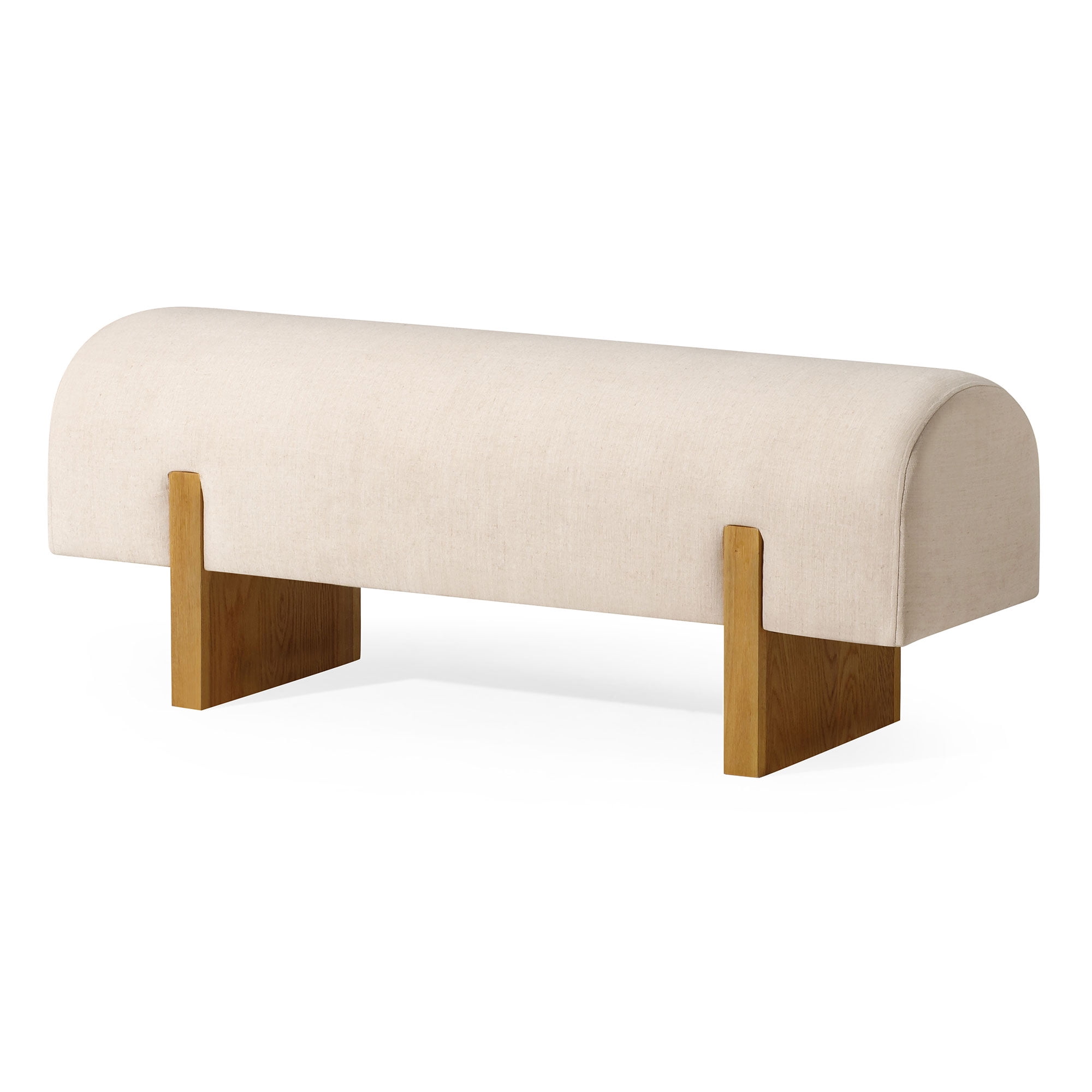 Refined Natural Upholstered Wooden Bench with Solid Oak Base