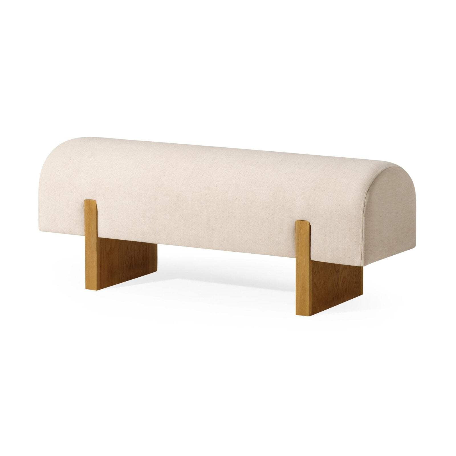 Refined Natural Upholstered Wooden Bench with Solid Oak Base