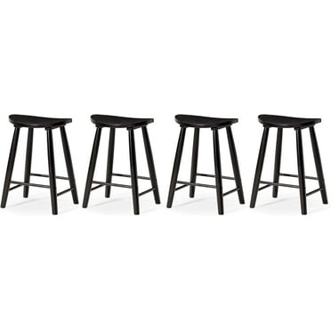 Maven Lane 31" Luna Bar Stool with Rustic Black Wood Finish - Artisan Crafted Backless Bar Height Stool, Oval Saddle Seat for Unmatched Comfort - Adds Warmth & Style to Kitchen, Dining Area, Set of 4