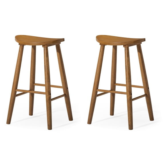 Maven Lane Luna Bar Stool in Rustic Natural Wood Finish, Set of 2