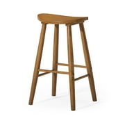 Maven Lane 31" Luna Bar Stool with Rustic Natural Wood Finish - Artisan Crafted Backless Bar Height Stool, Oval Saddle Seat for Unmatched Comfort - Adds Warmth & Style to Kitchen, Dining Area
