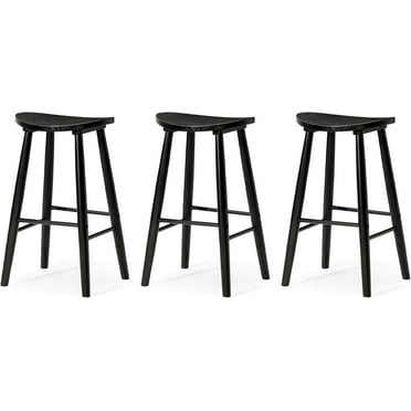 Maven Lane Kitchen Stool, Modern Farmhouse Wood Counter Barstool, Kitchen Island Counter stool, Counter Height Stools for Kitchen, Wide Seat Backless Bar Stools, Luna 26 Inch, Rustic Black, Set of 3