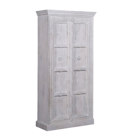 Maven Lane Mahala Handmade Heritage Wooden Cabinet in White Distressed Finish