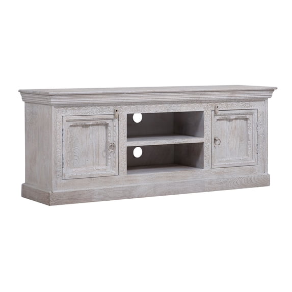 Maven Lane Mahala Handmade Heritage Wooden Media Unit in White Distressed Finish