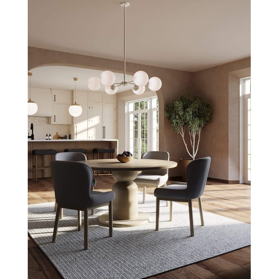 Maven Lane Mila Contemporary Large Round Circle Wooden Pedestal Dining Table for Modern Kitchen, Bistro, or Card Table in Refined Grey Finish