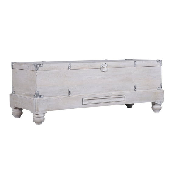 Open Box Maven Lane Nerio Handmade Heritage Wooden Storage Bench, White Distressed Finish