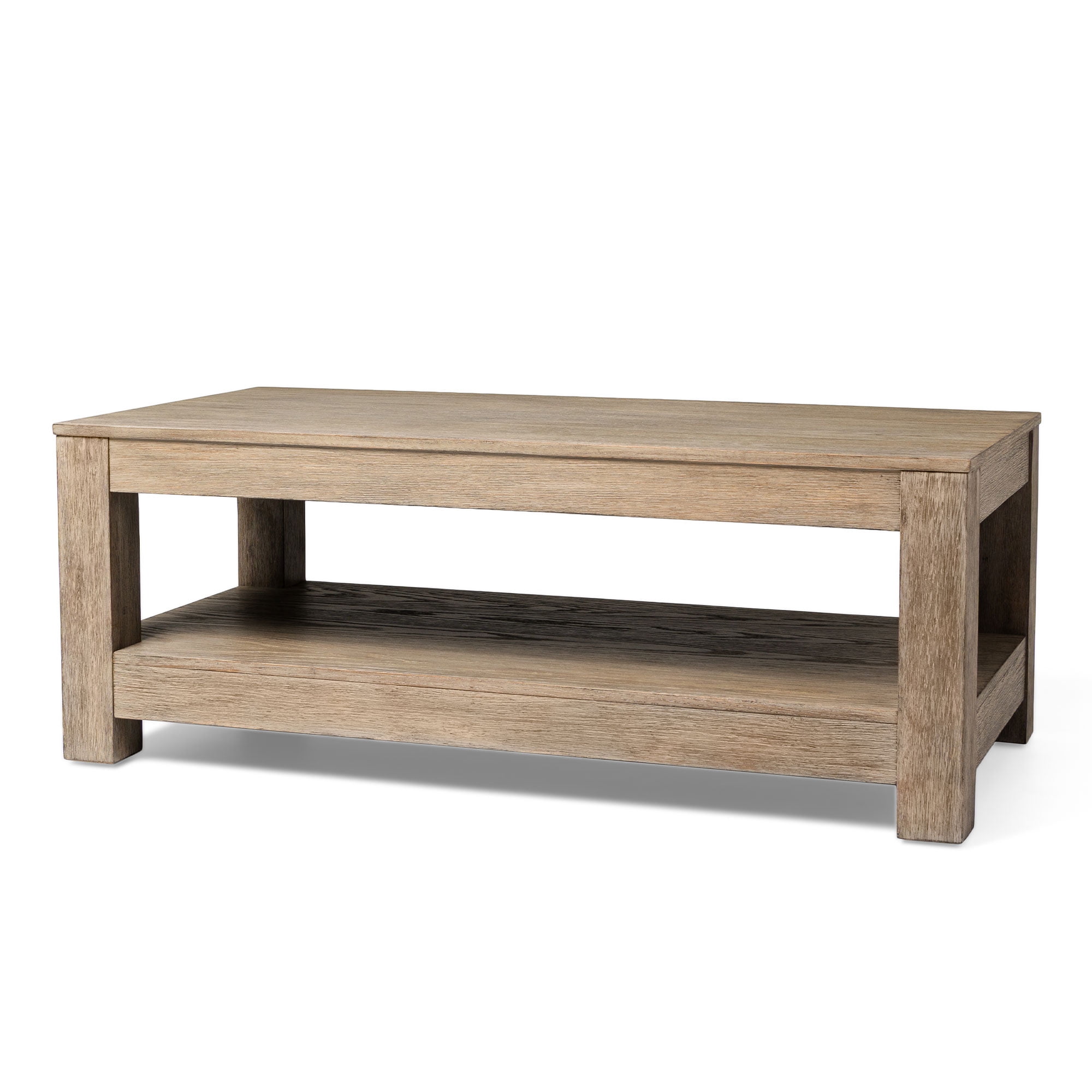 Weathered Gray Rectangular Wooden Coffee Table with Storage Base