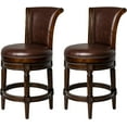 thumbnail image 1 of Maven Lane 26" Counter Height Bar Stool - Handcrafted Swivel Bar Stool with Dark Walnut Finish and Vintage Brown Vegan Leather - Seamless Style and Comfort to Kitchen Islands & Dining Space, Set of 2, 1 of 9