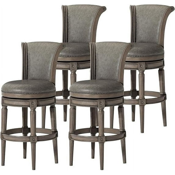 Maven Lane 31" Pullman Bar Height Bar Stool- Handcrafted Swivel Bar Stool with Reclaimed Oak Finish and Ronan Stone Vegan Leather - Bring Seamless Style and Comfort to Kitchen Islands, Set of 4