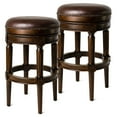 thumbnail image 1 of Maven Lane Pullman Backless Bar Stool in Dark Walnut Finish with Vintage Brown Vegan Leather, Set of 2, 1 of 6