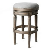 Maven Lane Pullman Backless Bar Stool in Reclaimed Oak Finish w/ Ash Grey Fabric Upholstery